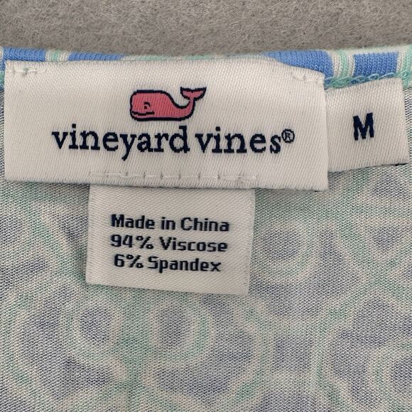 Vineyard Vines Midi Dress M Faux Wrap Geometric Blue Mint V Neck Stretch Viscose - Picture 5 of 11